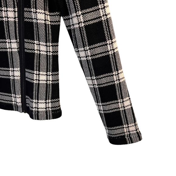 Chaps Women's Black White Plaid Cotton Full Zip Knit Long Sleeve Jacket Size XS - Picture 8 of 16